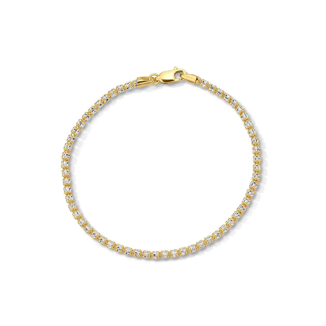 2.3mm Diamond Cut ICE Chain Bracelet in Real 14K Two-Tone Gold