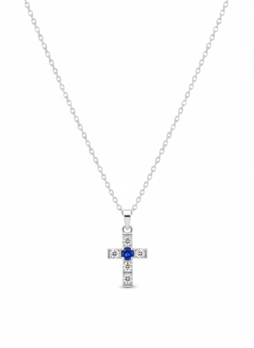 Sapphire & Diamond Cross Pendant Necklace
