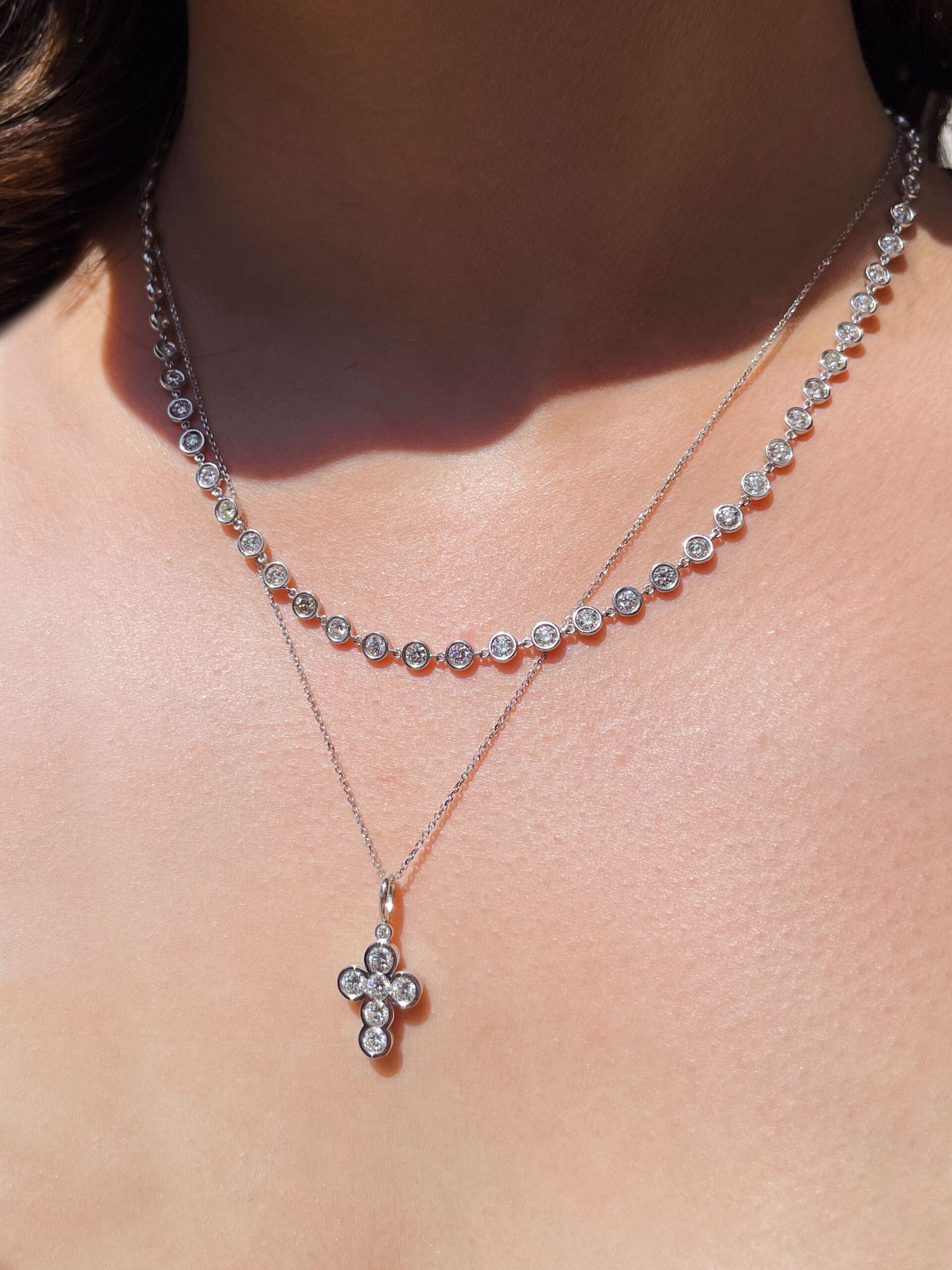 Bubble Diamond Cross Pendant Necklace