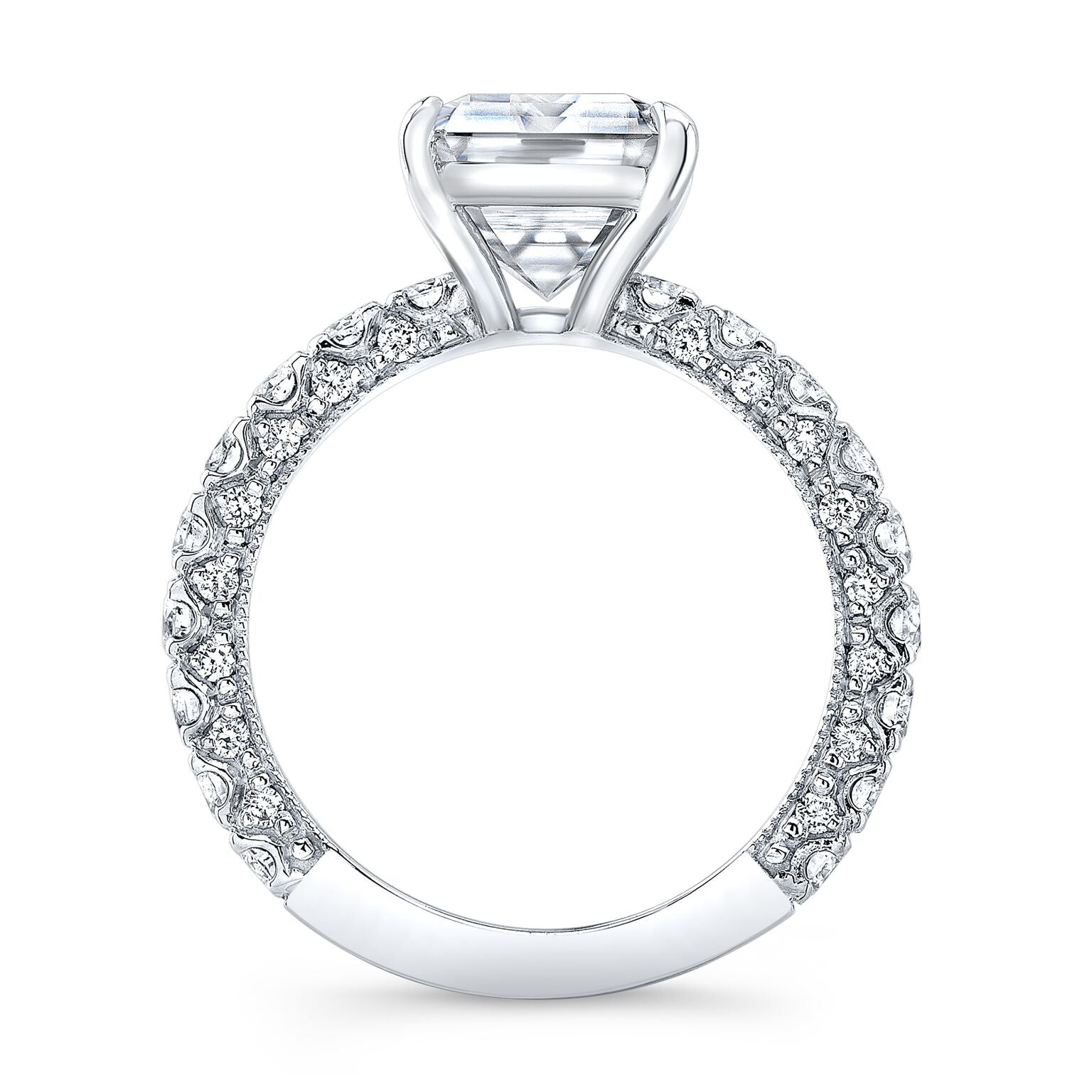 Emerald Cut Lab Grown Diamond Engagement Ring with Pavé Band