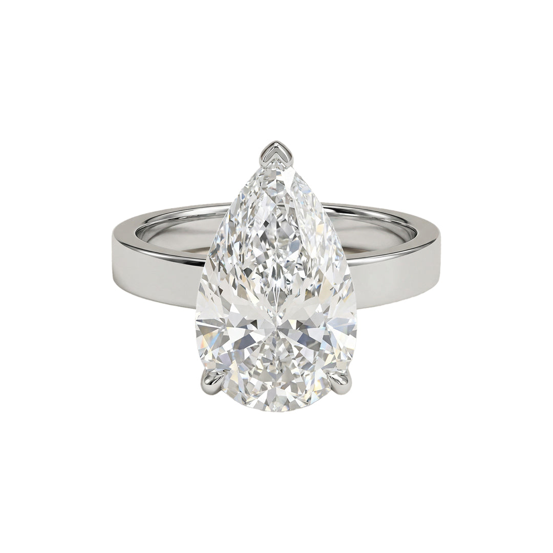 Thick Band Pear Cut Lab-Grown Diamond Ring with Hidden Halo