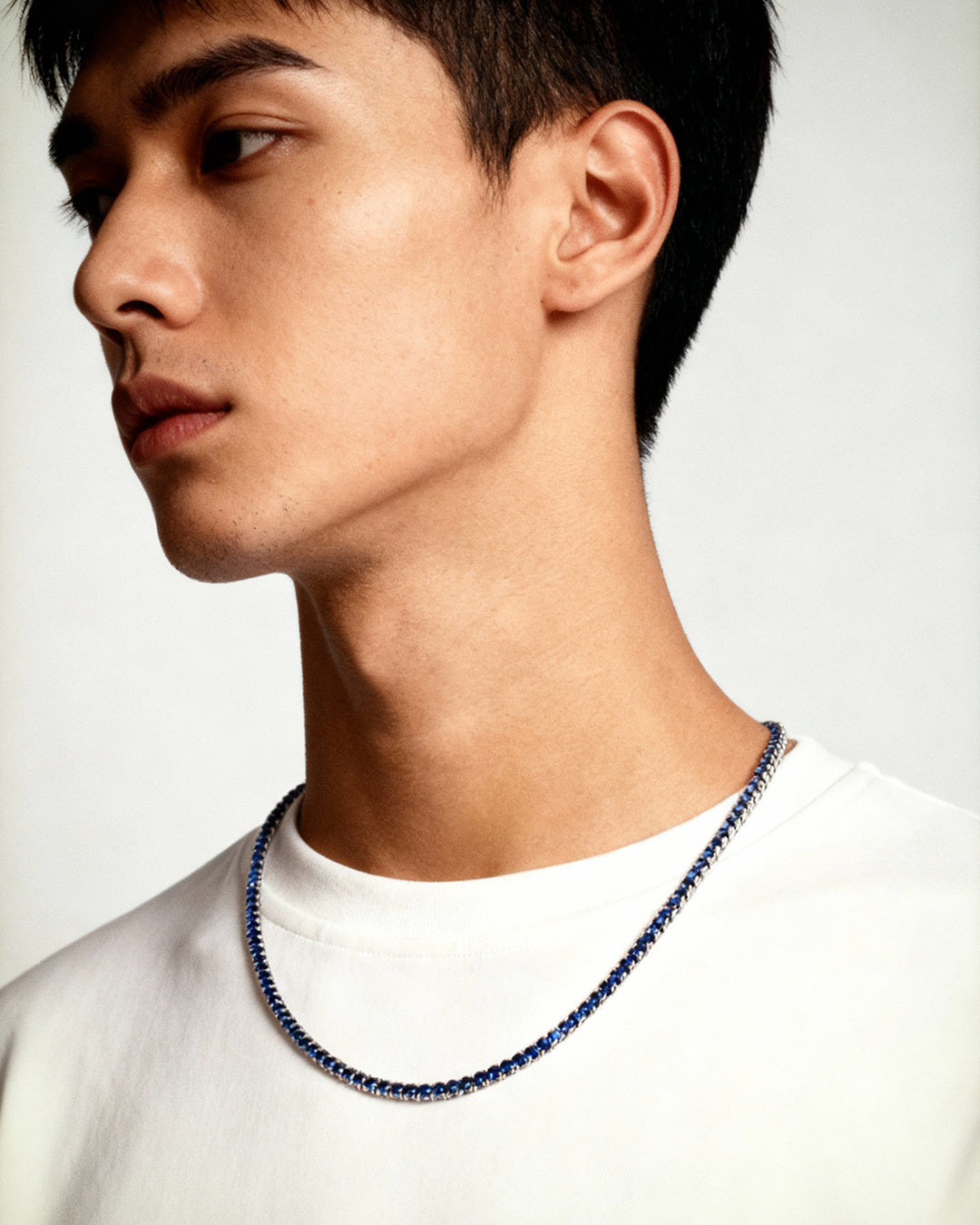 Lab Grown Blue Sapphire Tennis Necklace