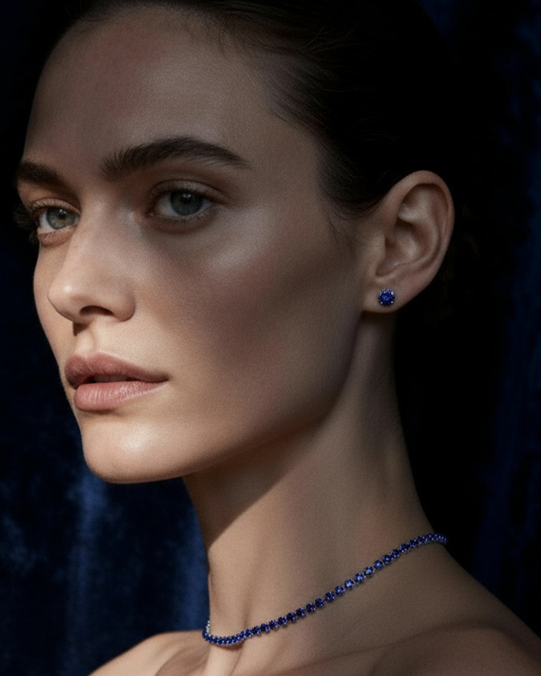 Lab Grown Blue Sapphire Tennis Necklace