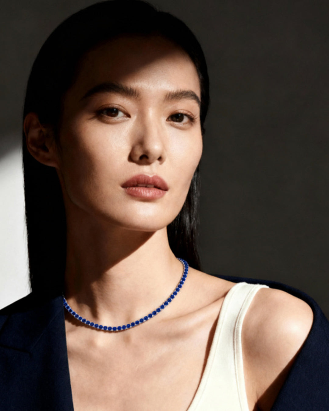 Lab Grown Blue Sapphire Tennis Necklace