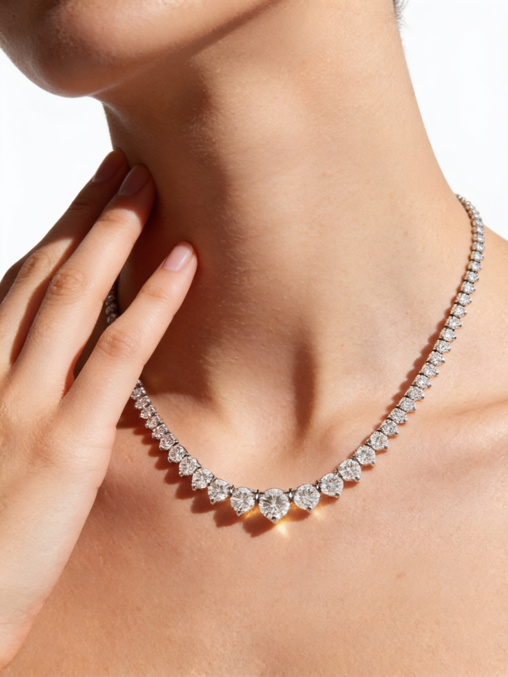 Graduated 3 Prong Lab Diamond Tennis Necklace