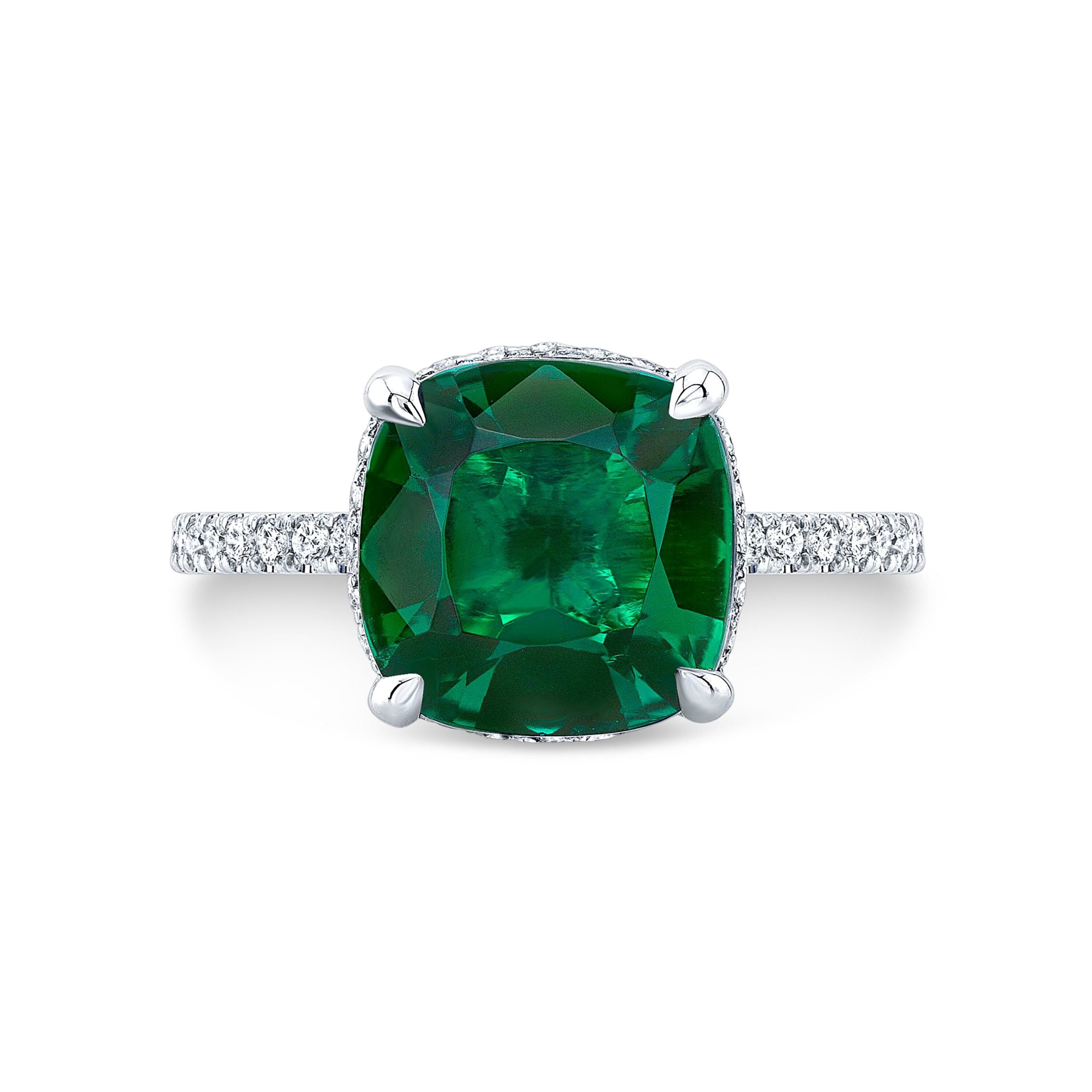 Emerald Cushion Halo Ring
