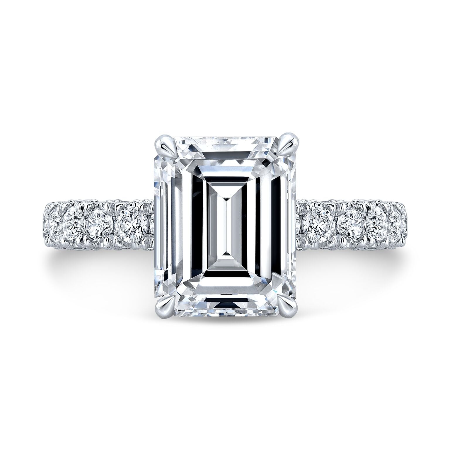 Emerald Cut Lab Grown Diamond Engagement Ring with Pavé Band