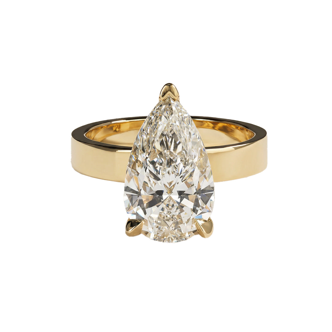 Thick Band Pear Cut Lab-Grown Diamond Ring with Hidden Halo
