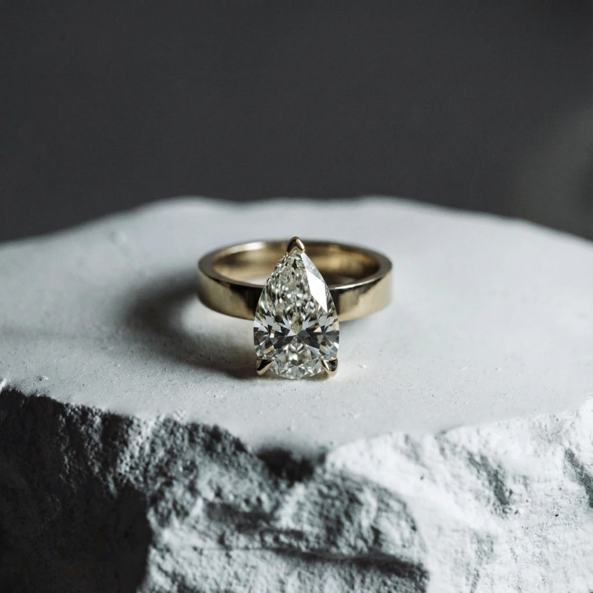 Thick Band Pear Cut Lab-Grown Diamond Ring with Hidden Halo