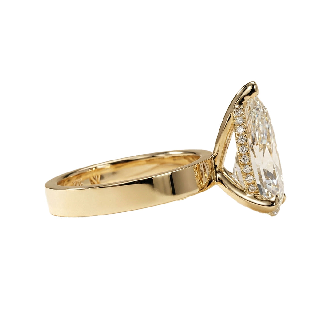 Thick Band Pear Cut Lab-Grown Diamond Ring with Hidden Halo