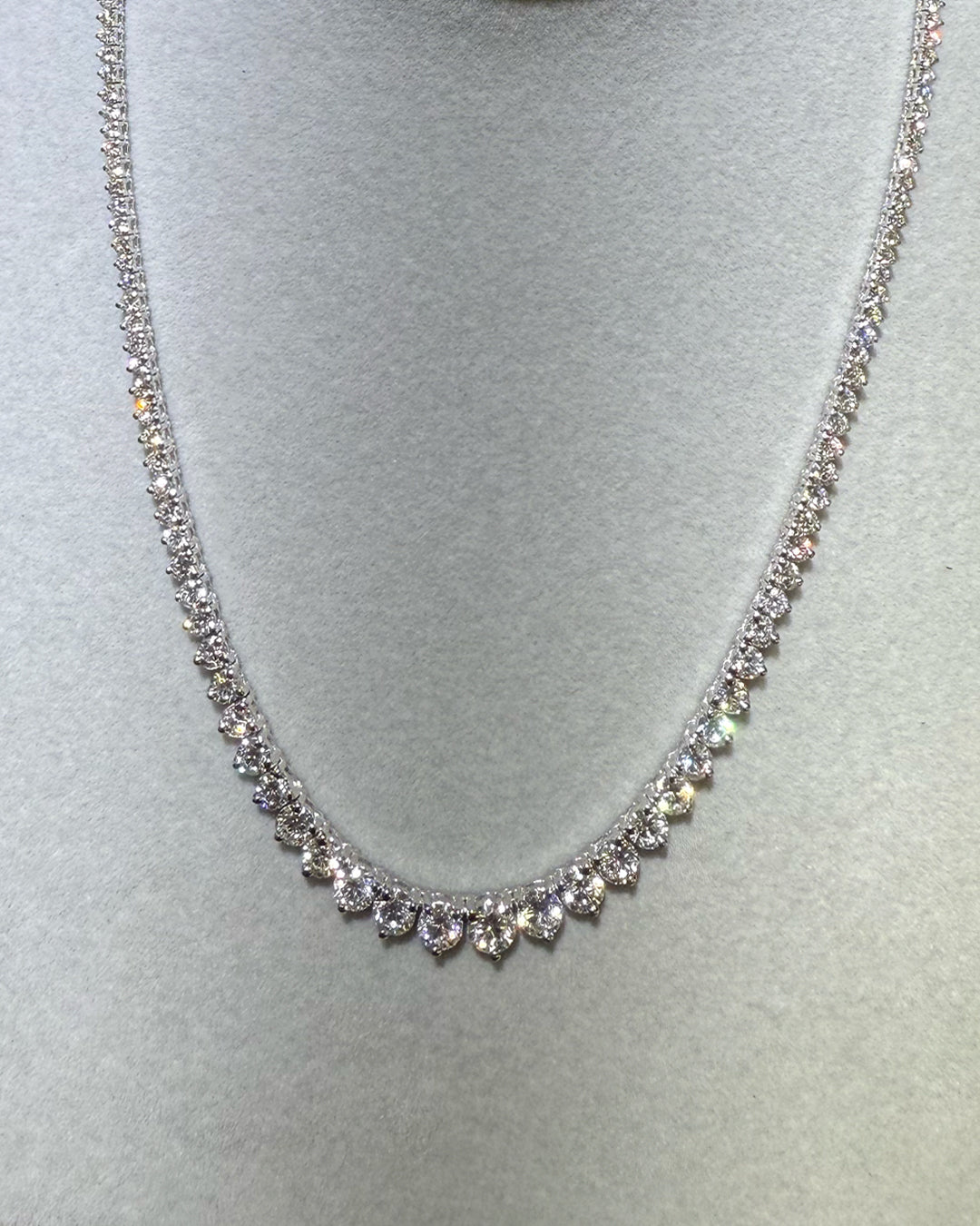 3 Prong Graduated Lab Diamond Tennis Necklace 16.7CT